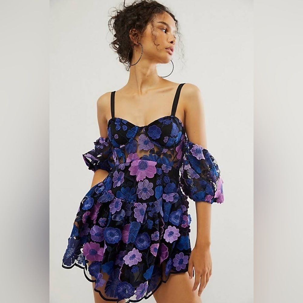 For Love and Lemons Prato Purple Mini Dress Size Medium